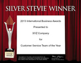 Traditional Silver Stevie Award Certificate