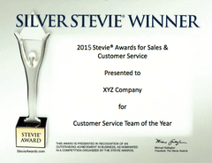 Silver Stevie Award Certificate