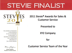 2011 Stevie Award Finalist Certificate