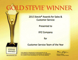 Gold Stevie Award Certificate